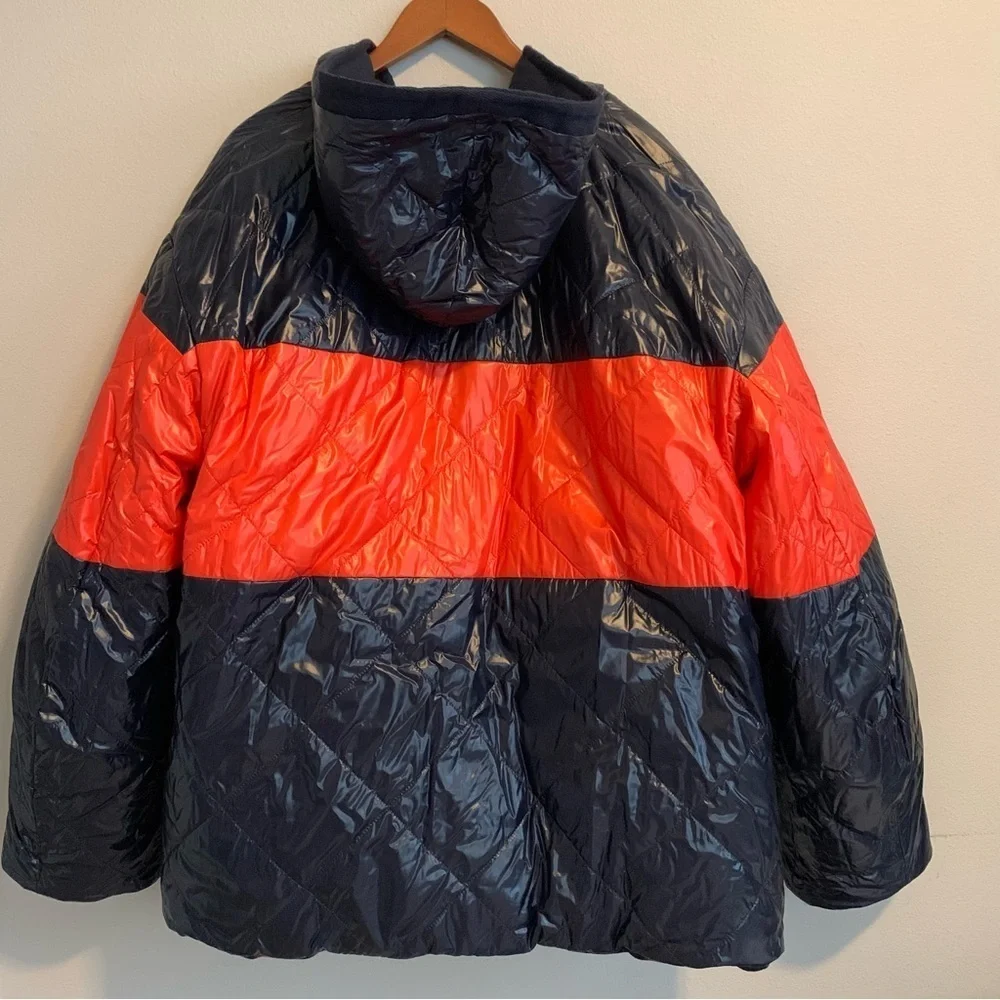 DRIES VAN NOTEN Down Reversible Puffer Jacket XL Cotton Linen Navy Stripes NWT